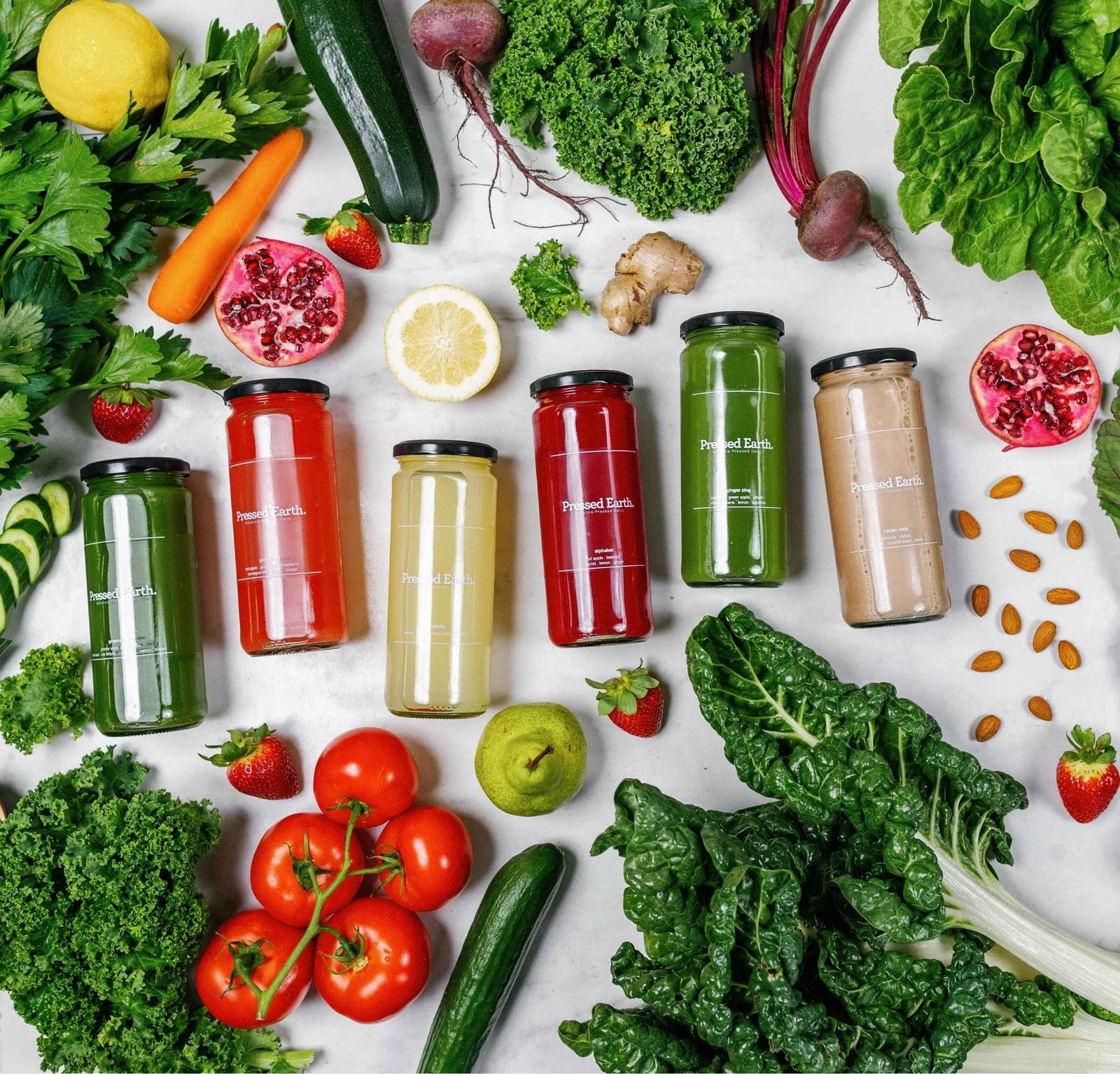 Pressed Earth classic juice cleanse detox with six fresh cold-pressed juices in recyclable glass bottles Perth